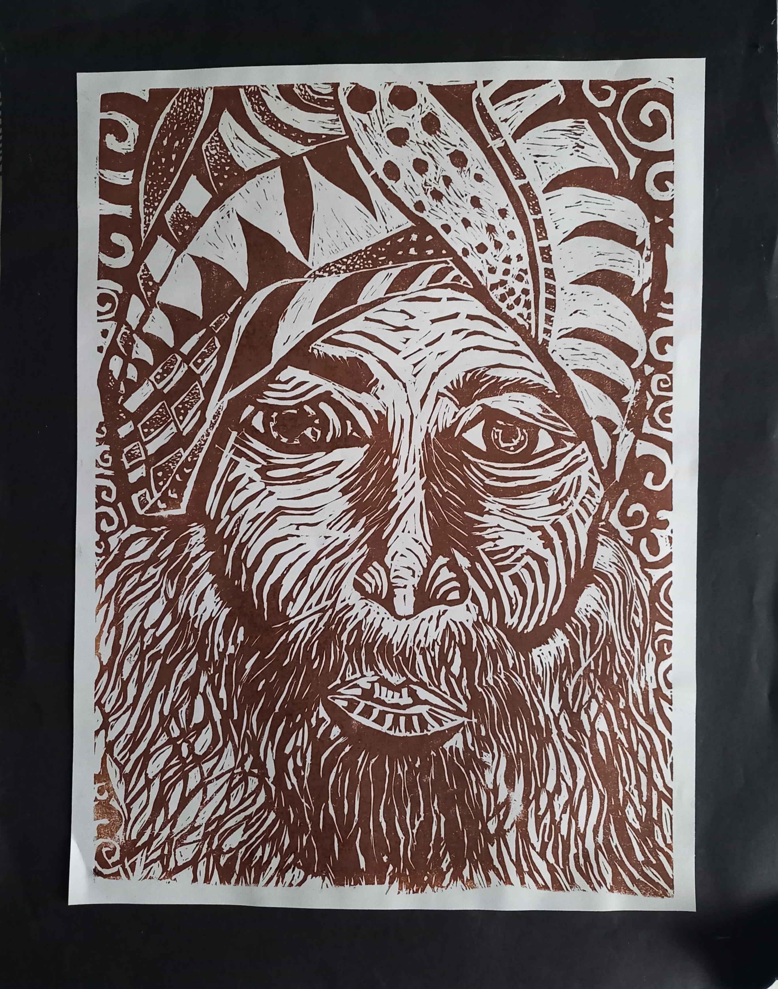 The Elder's Vision, linocut